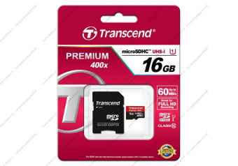 Карта памяти Transcend Premium micro SDHC Card U1 UHS-I 16GB (60Mb/s. 400x), class 10